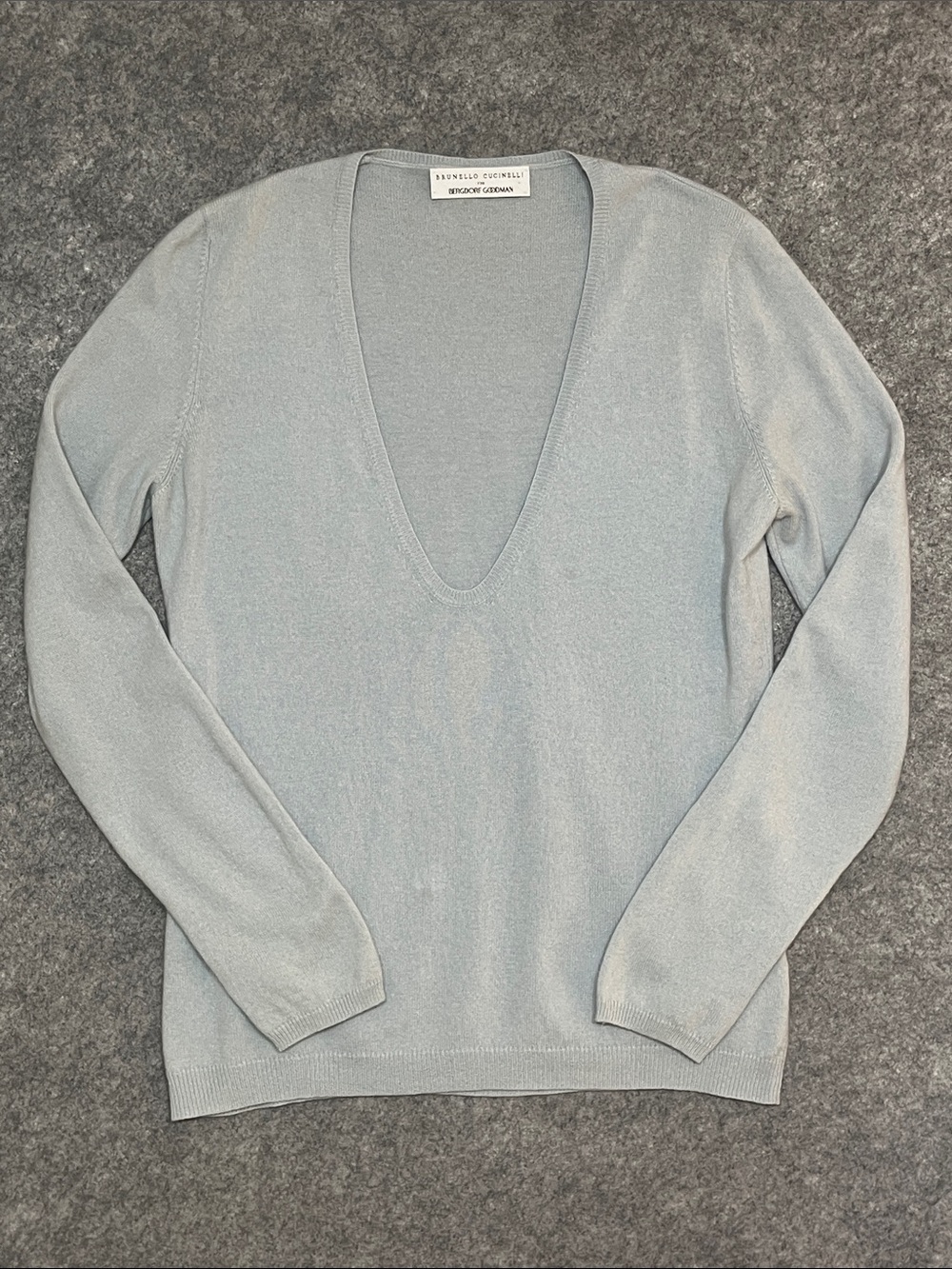 Brunello Cucinelli Cashmere Sweater Pale Blue Deep V-Neck